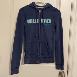 Hollister women’s‎ blue patch logo full front zip hoodie sweatshirt small